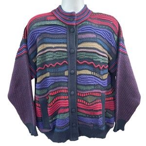 OSKAR HAUG Vintage Multicolor 3D Knit Cardigan Made In Ireland Mens Size Medium